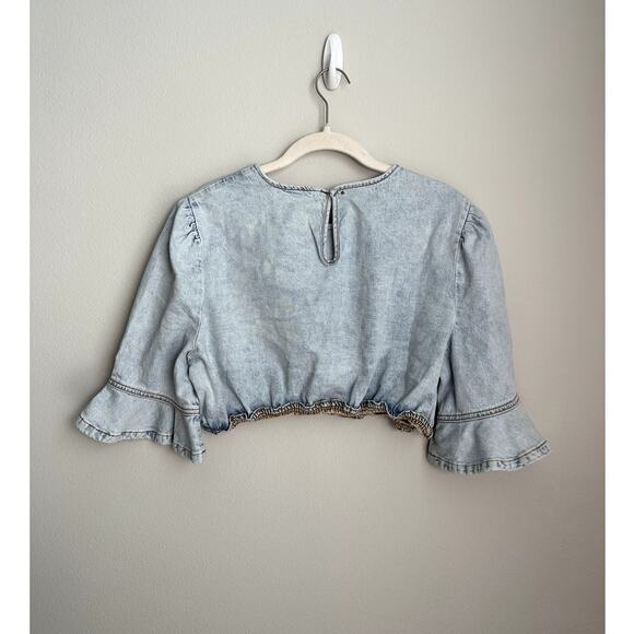 NWT WeWoreWhat Denim Cotton Crop Top Women's Large - Picture 3 of 5